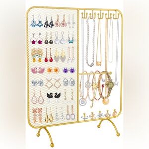 Gold Jewelry Organizer Stand  Hanging Earrings Bracelet Necklaces Ring Watches,